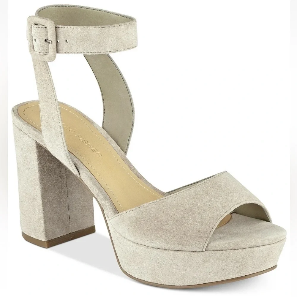 MARC Fisher Suede Taupe Platform Sandals Size 8